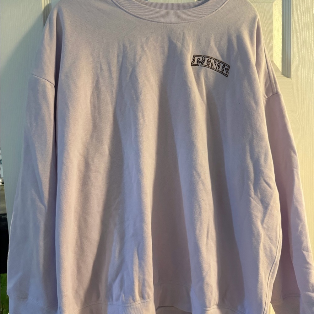 PINK Lavender Crewneck Sweatshirt with Embroidered Logo